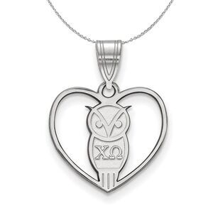 Sterling Silver Chi Omega Heart Pendant Necklace - 24 Inch